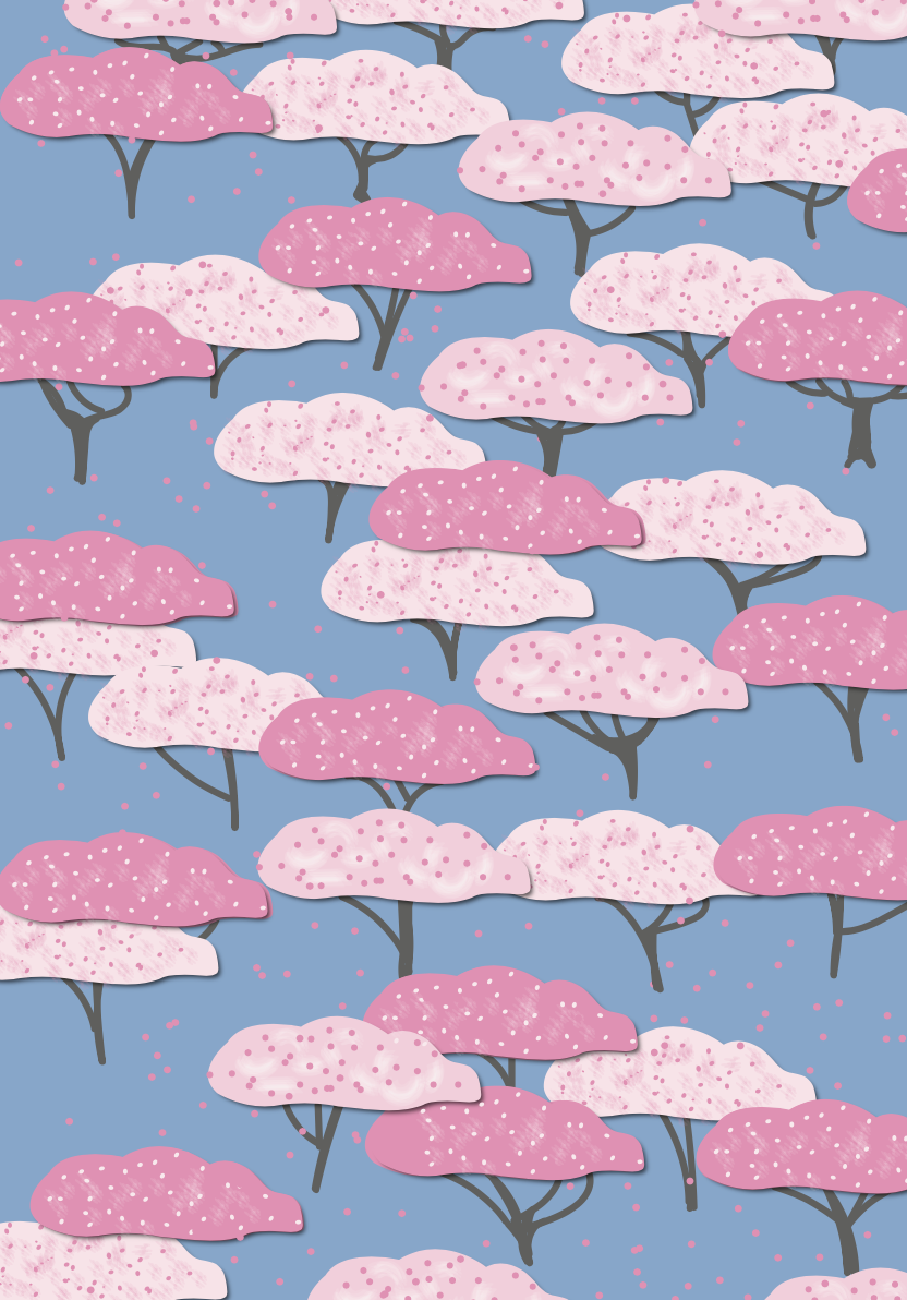 Illustration of cherry blossom trees